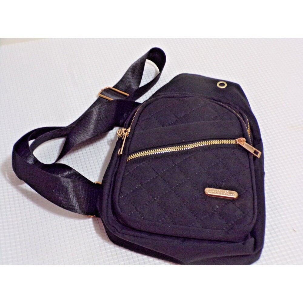 Jingpin Fashion Mini Crossbody Sling Back Quilted Black w/Rose Gold Hardware